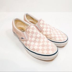 Vans Pink and White Checkered Classic Slip On sneakers